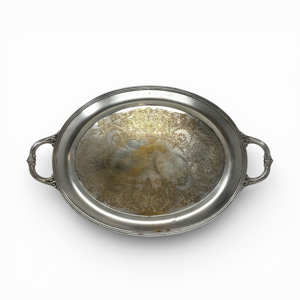 VTG WM Rogers 3780 Serving Tray With Ornate‎ Handles & Intricate Engraved Design